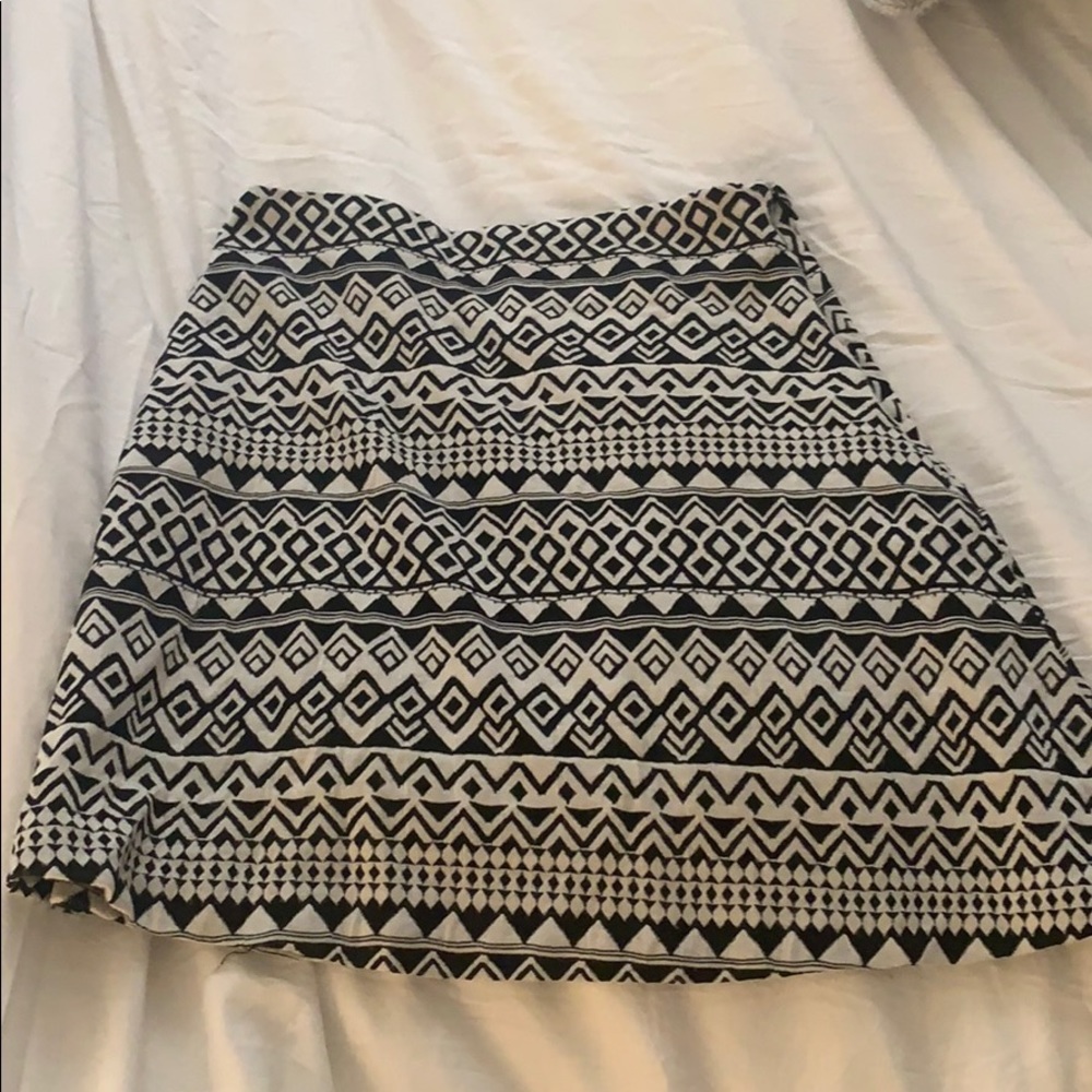 Tribal patterned black and white aqua mini skirt
